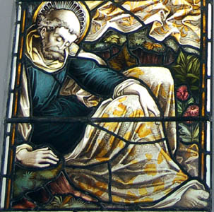 south window in nave detail of sleeping disciple January 2008